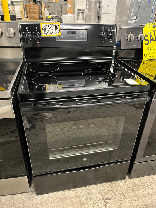 -GE glass top electric range 220v 4 burner bake broil hi/lo Refurbished black 30" #ER339QB-TR