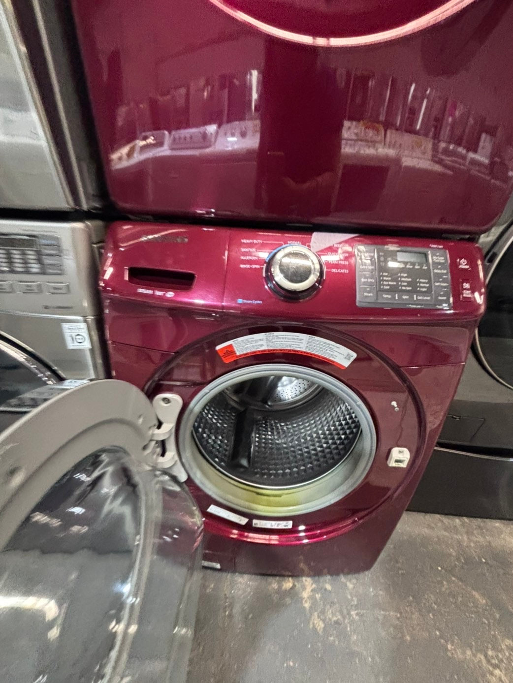 >*Samsung steam ENERGY STAR washer 4.5 cu ft & dryer 7.5 cu ft set electric steam 220v front load stackable or side by side - sensor dry ,burgundy color #BGCPL2SET