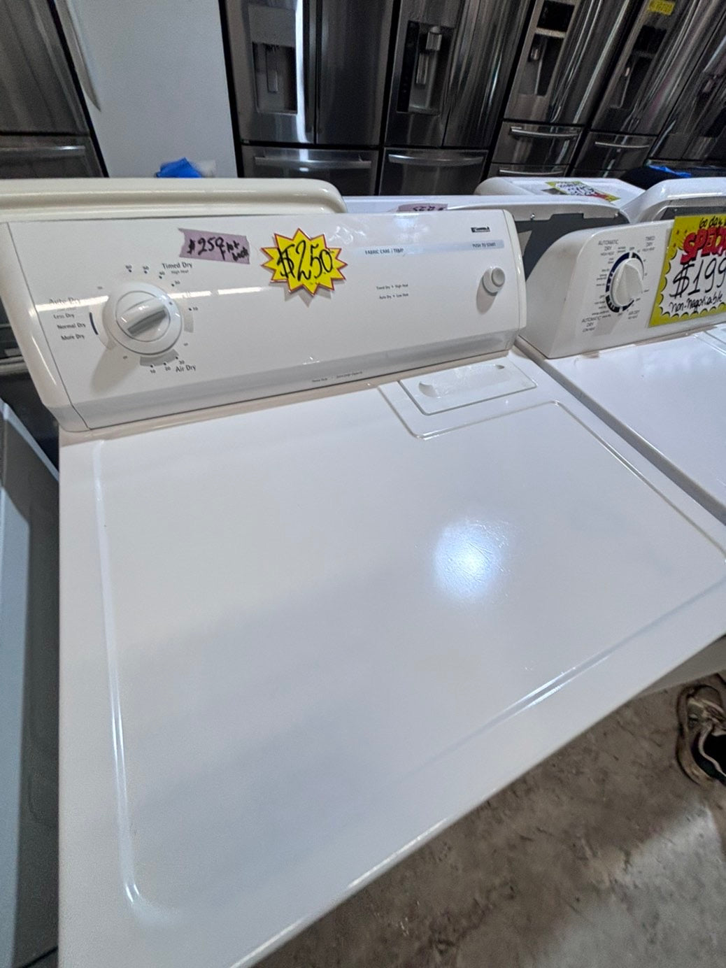 >*kenmore flat back side x side extra large capacity electric 220v dryer  29” wide 26”in Depth ,used -Refurbished #EDFW35B