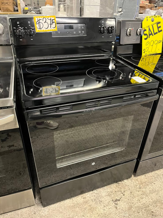 -GE glass top electric range 220v 4 burner bake broil hi/lo Refurbished black 30" #ER339QB-TR