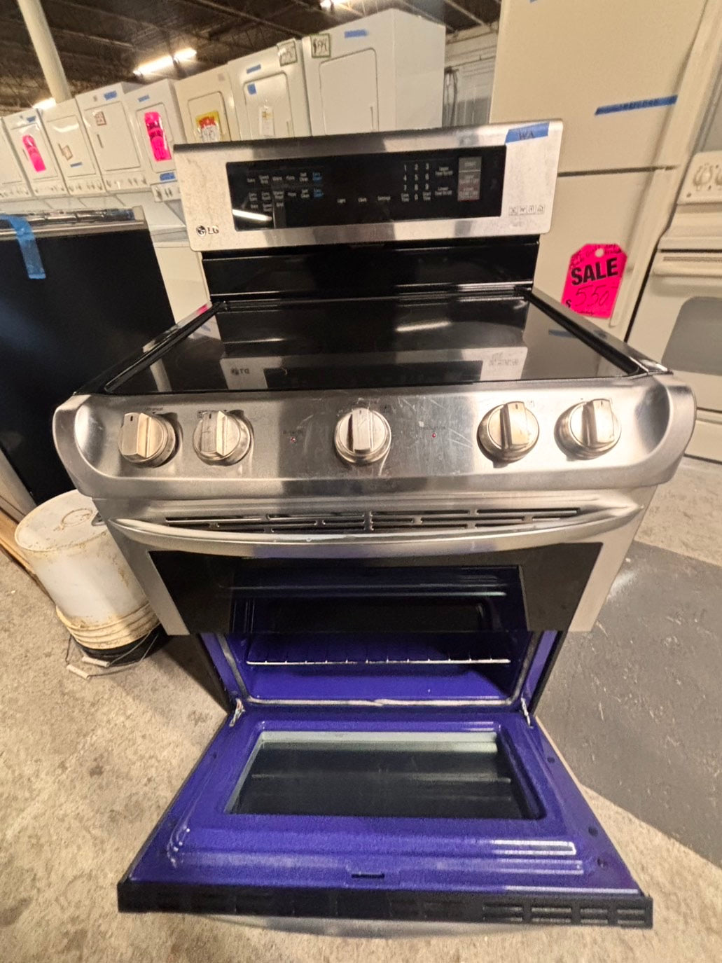 >special🔥LG double oven Glass Top electric stove stainless steel bake broil convection oven 5 burner Self clean 30” black Refurbished #LGEB496B