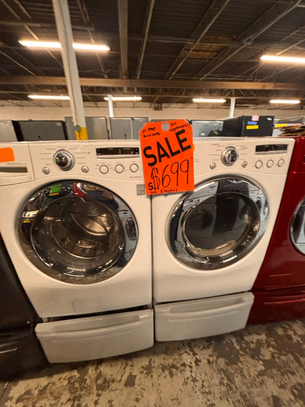}}SALE🔥LG used- refurbished front load electric 220v dryer & washer large  capacity with pedestals in white color 27” working 💯  with warranty #FLZ5527B