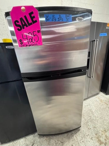 }sale🔥Whirlpool 30”18cu.ft -top freezer refrigerator steel color working 💯 with warranty -used refurbished 30” #TFW99PB