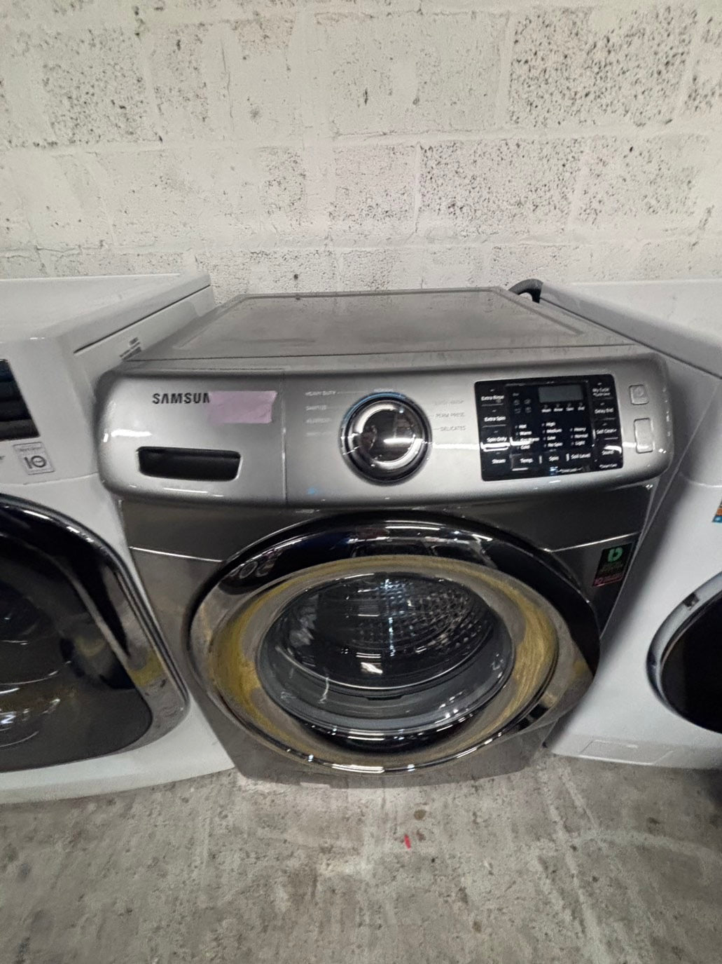 >*Samsung gray front load washer large capacity stackable or side by side  27” in used-Refurbished #SGEE3WB