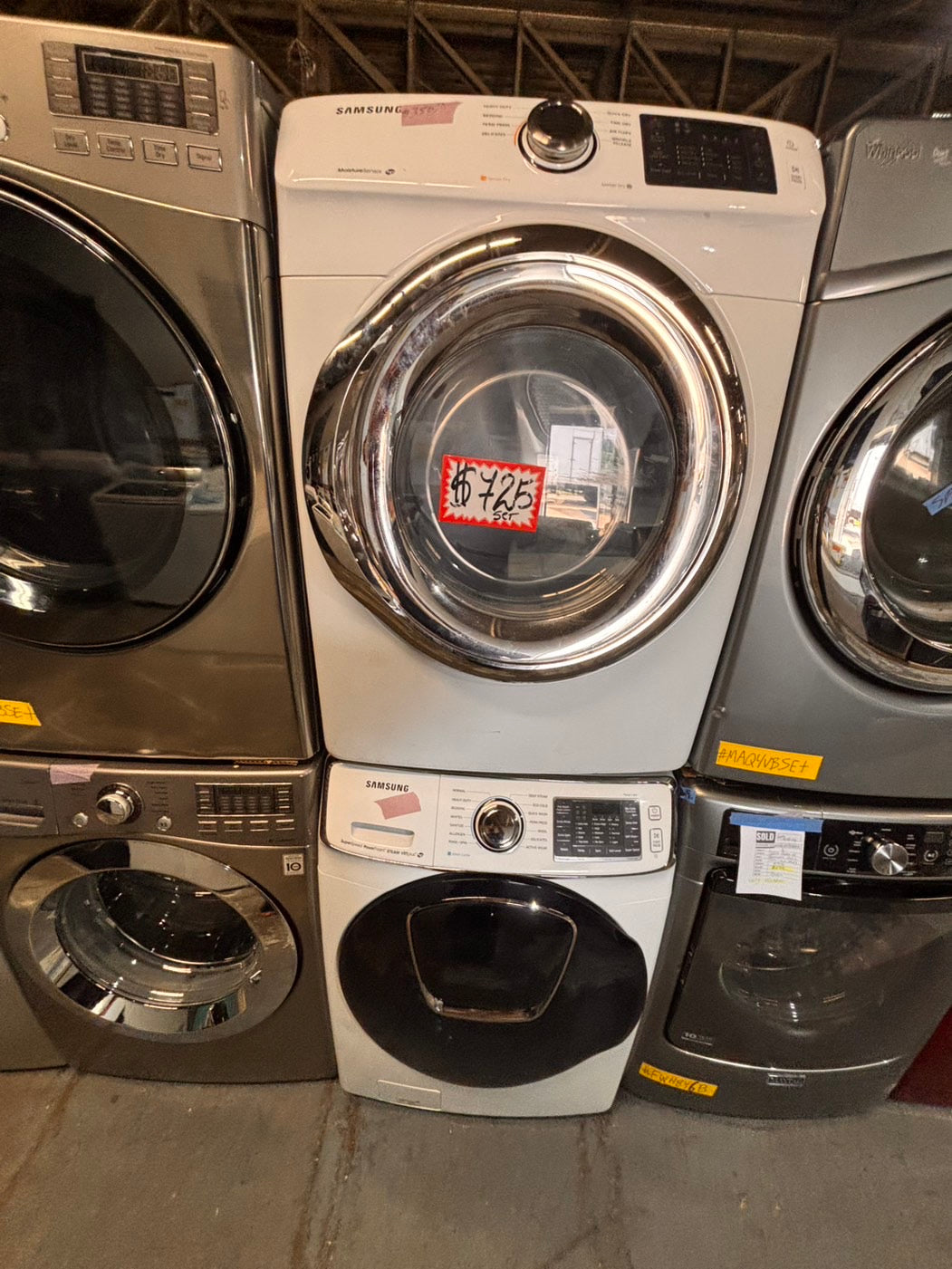 >*Samsung steam add wash-washer 4.5 cu ft & dryer 7.5 cu ft set electric steam 220v front load stackable or side by side - sensor dry white color   #WD698SET