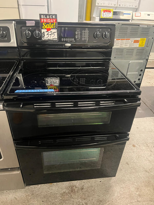 ⚡️Black Friday - Whirlpool double oven electric 220v range 4 burner black bake broil 30" stock number  #ER7243NB