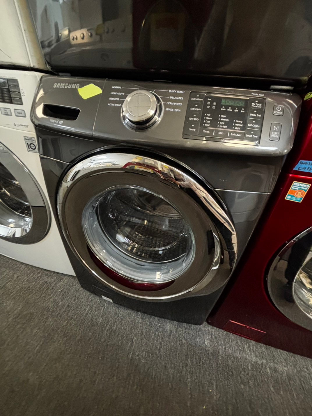Samsung washer 4.5 cu. ft. capacity, VRT Plus, Smart Care, 1300 RPM spin, 8 preset cycles, 9 options, and 24-hour delay start. stackable or side by side  used-refurbished         #SWS647IL