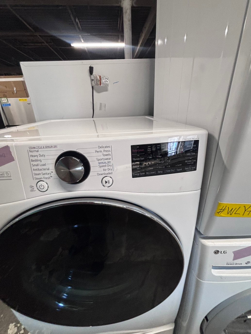 >*LG white Dryer electric 220v in front load w/pedestal extra storage stainless steel drum large capacity 27" refurbished #EGLY1XB