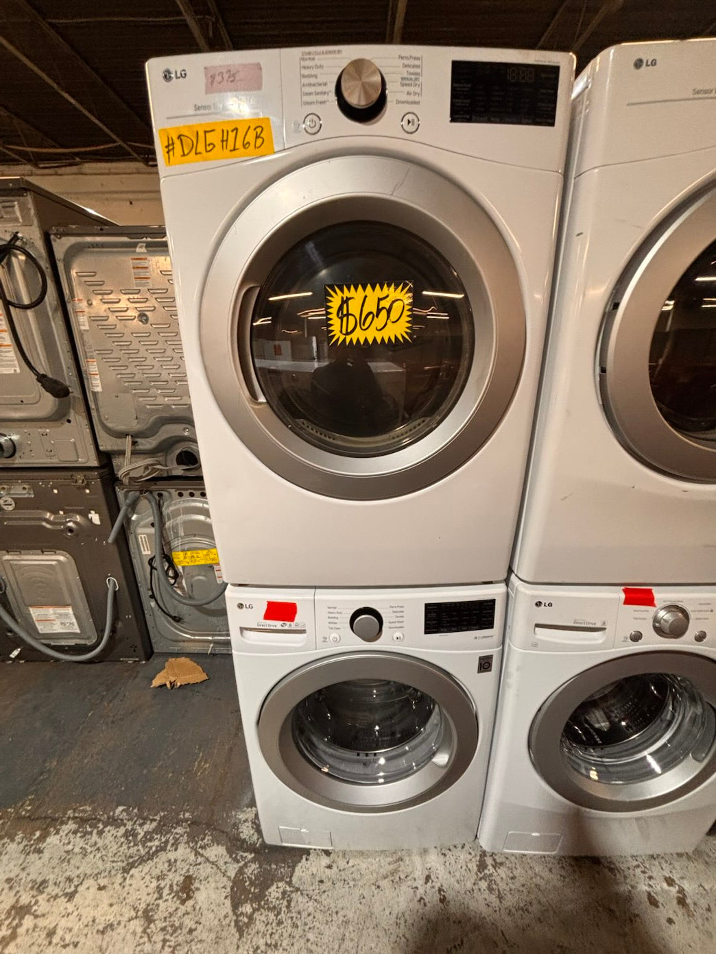 }}LG electric washer large capacity& dryer steam set front load stackable or side by side white  27” in used-Refurbished working 💯  with warranty #SFB54PET
