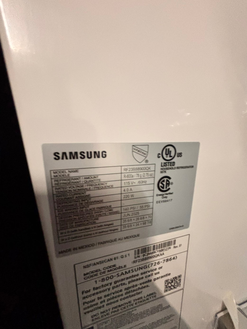 >new open box   Samsung Bespoke 23 cu. ft. Counter Depth 4-Door French Door Refrigerator in Stainless Steel with Family Hub in Charcoal Glass #RFFH8Z41B