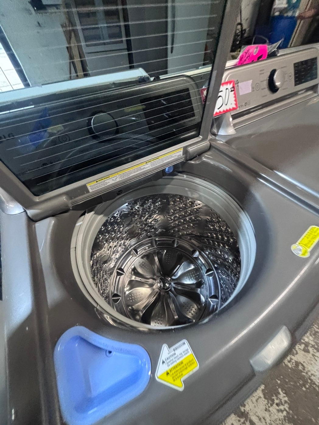 >> LG gray top top load washer large capacity & dryer set electric 220v side x side top load stainless steel drum gray color used-refurbished #WTL1TYB