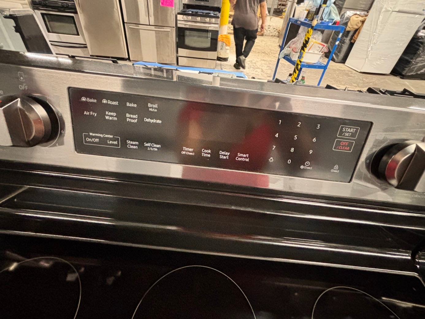 >samsung Airfry convection oven -glass top electric range 220v 5 burner black stainless steel warm zone bake broil used-Refurbished fast boil 30" #ELSA92B