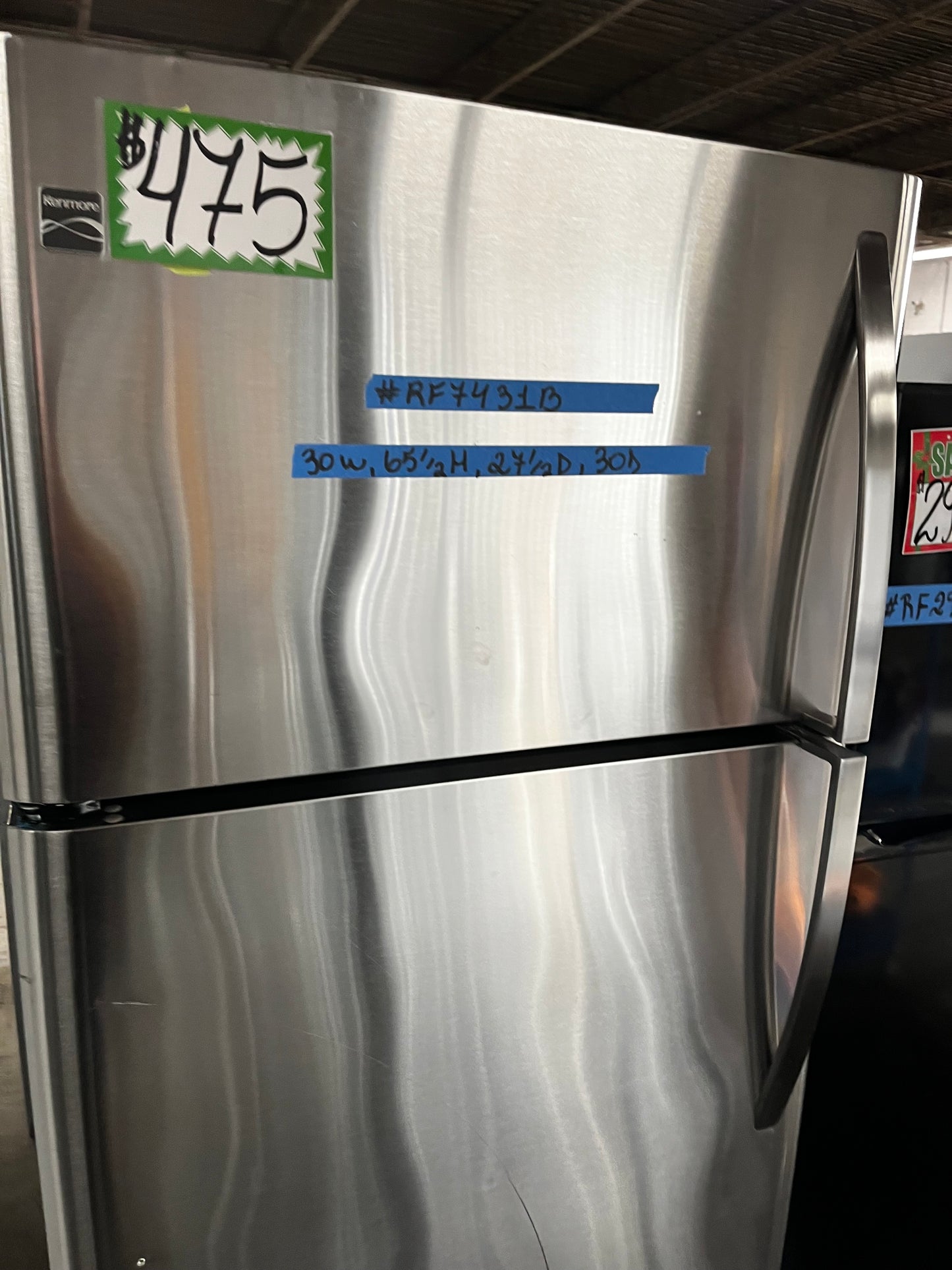 Kenmore top freezer refrigerator stainless steel  used refurbished 30” #RF7431B