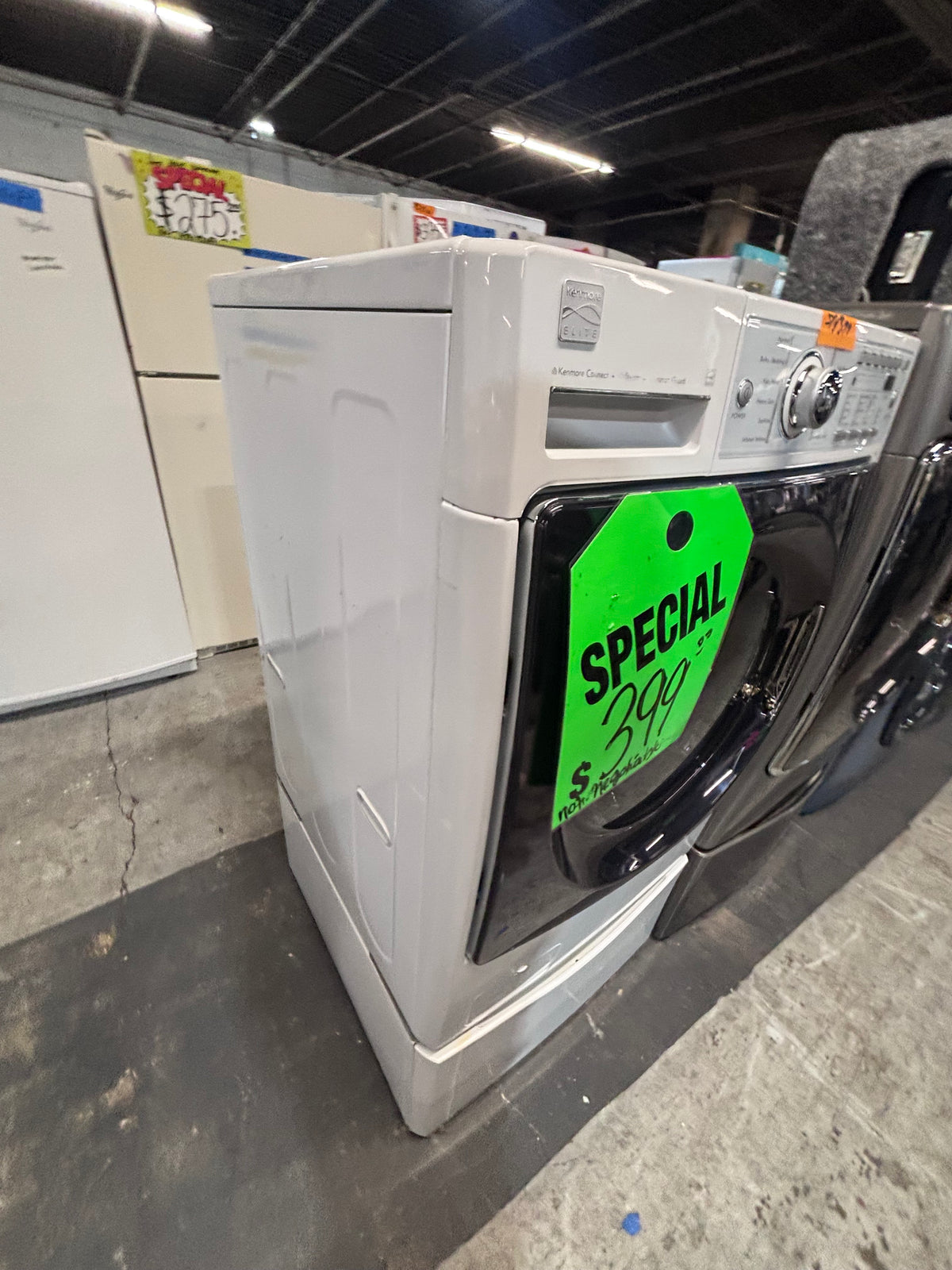 }Sale🔥Kenmore front load washing machine large capacity 4.5 cu ft white 27” w/pedestal working 💯 with warranty - used refurbished #WKM51B