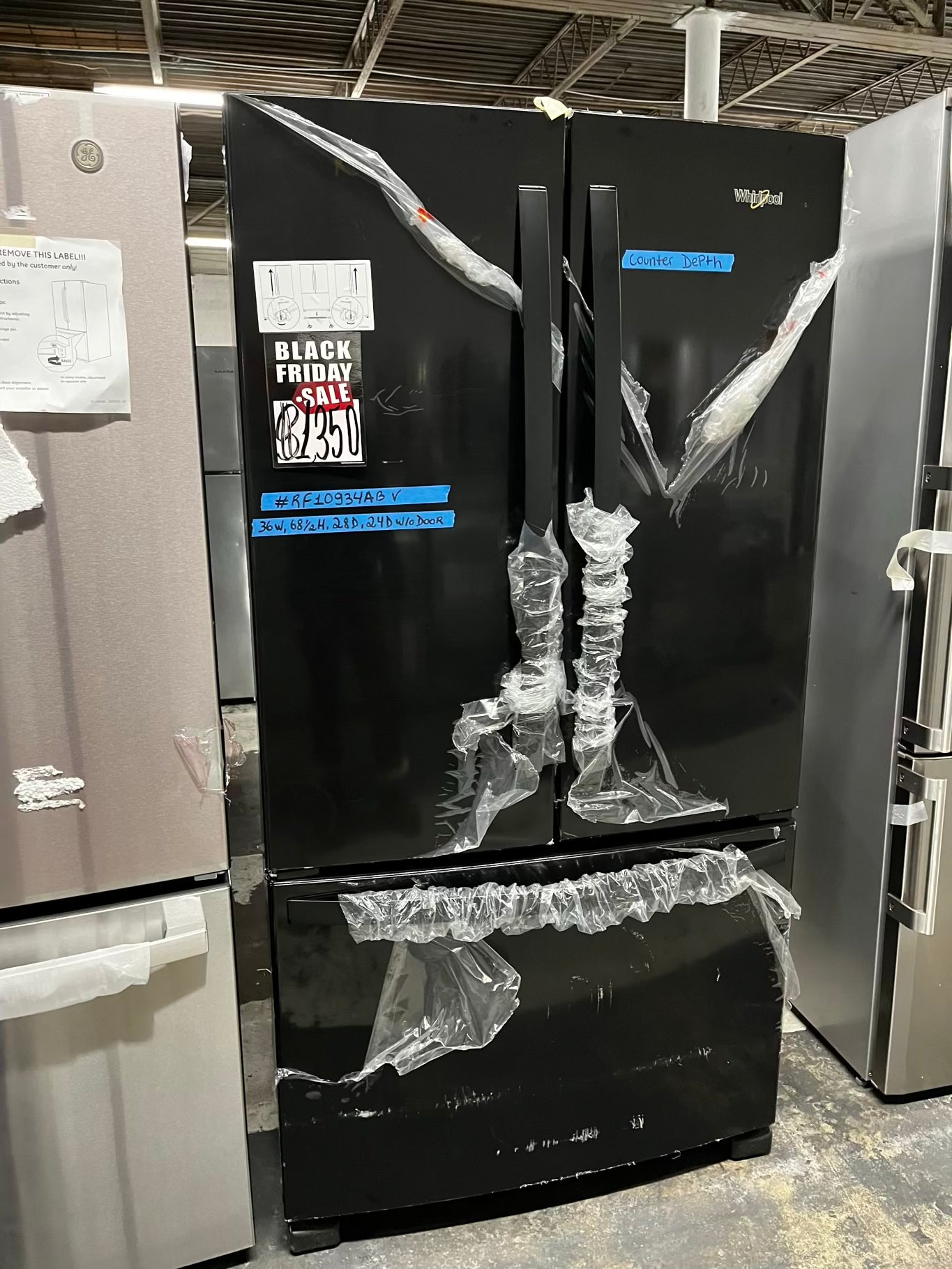 ~ ⚡️ Black Friday 🎉 Open Box 📦 scratch & Dent 36 in. 20 cu. ft. Counter Depth French Door Bottom Mount Refrigerator in Black with Elevated Deli Drawer Stock number #RF10934AB