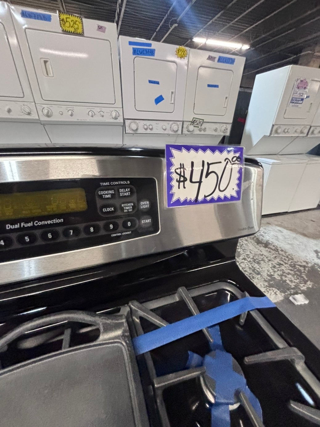 >>GE FUEL DUAL 220Vts Gas range 5 burner convection oven bake ,broil Hi/Lo self clean in stainless steel used-Refurbished 30” #SG11YSB