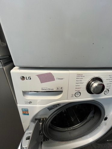 Lg front load Electric dryer 220v  and front load washer set white  stackable 27” wide  in Refurbished #WDEST2L