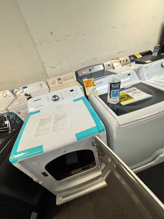 *Open box 📦 New S/d New Samsung Top load washer Stainless steel Drum 4.5 Cu.Ft And Electric dryer set 27” wide white #WDS40L