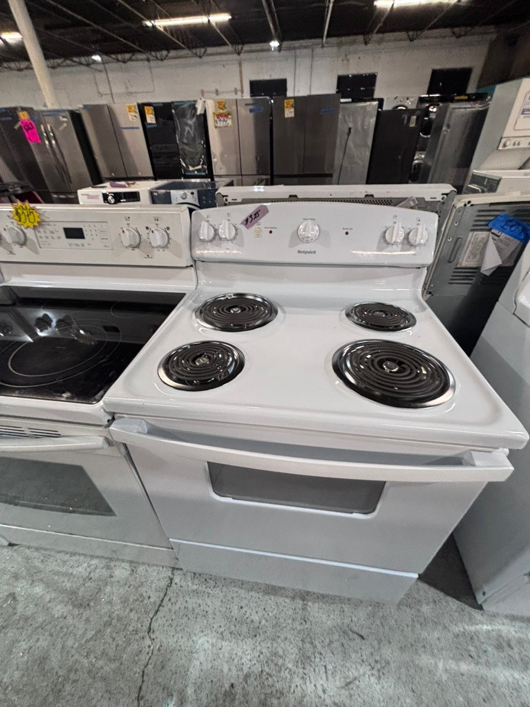 >*GE white  electric coil top range coil 220v bake /Broil 4 burner used-Refurbished  great condition 30" #EQQ6115B