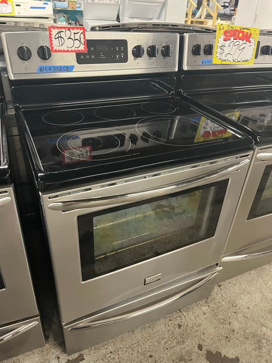 - Frigidaire electric range stainless steel 5 burner warm zone bake broil self clean 30” item number #ER9351CB