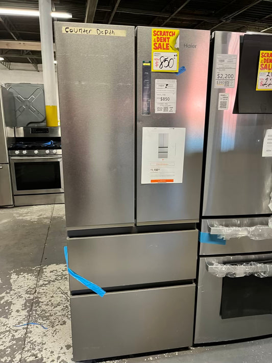 Open Box Haier four door refrigerator stainless steel counter depth 28" no ice maker #RF492KB