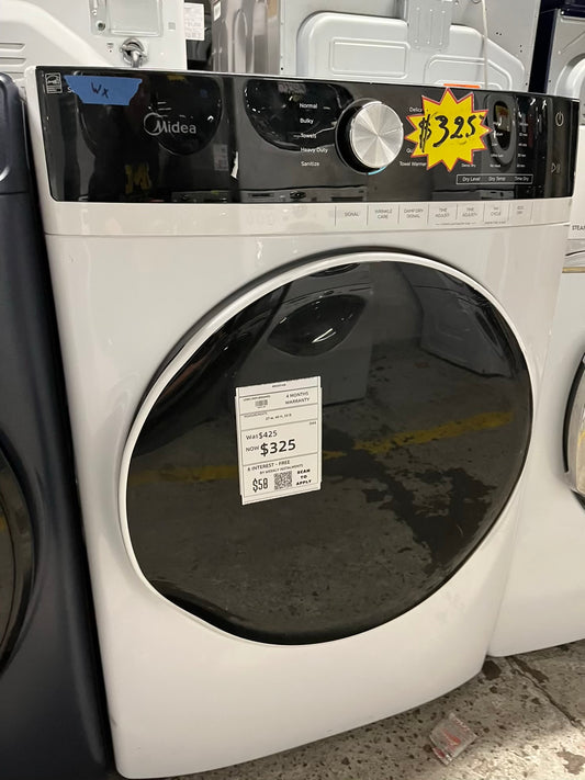 Midea electric dryer 220v front load large capacity in white 27” #ED301AB