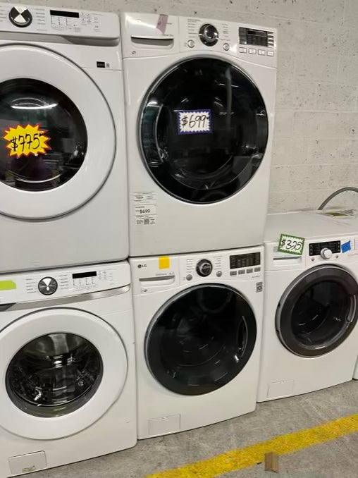 LG washer & dryer set electric 220v front load stackable in white 30” in Refurbished #WD932HB