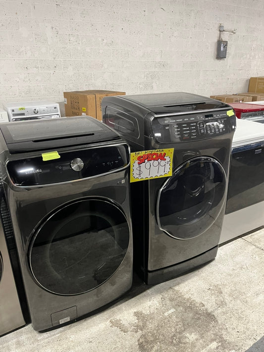Samsung 6.0 cu. ft. Brushed Black Smart Dial Washer W/ FLEX Wash WV60A9900AV   & 7.5 cu. ft. Smart Electric Dryer with FlexDry™ in Black Stainless Steel side by side Mix and Match SET 27 wide #EDBL10B