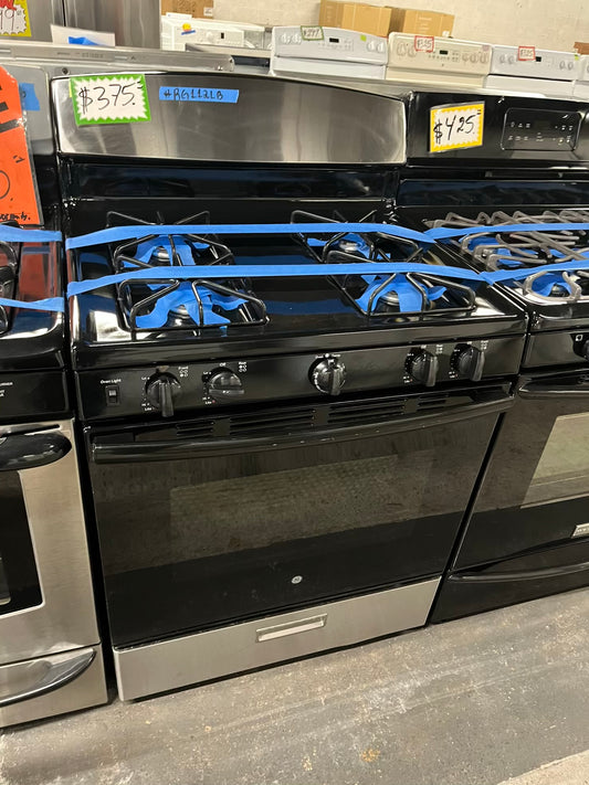 - GE GAS range black & stainless steel 4 burner bake broil  30” item number #RG112LB